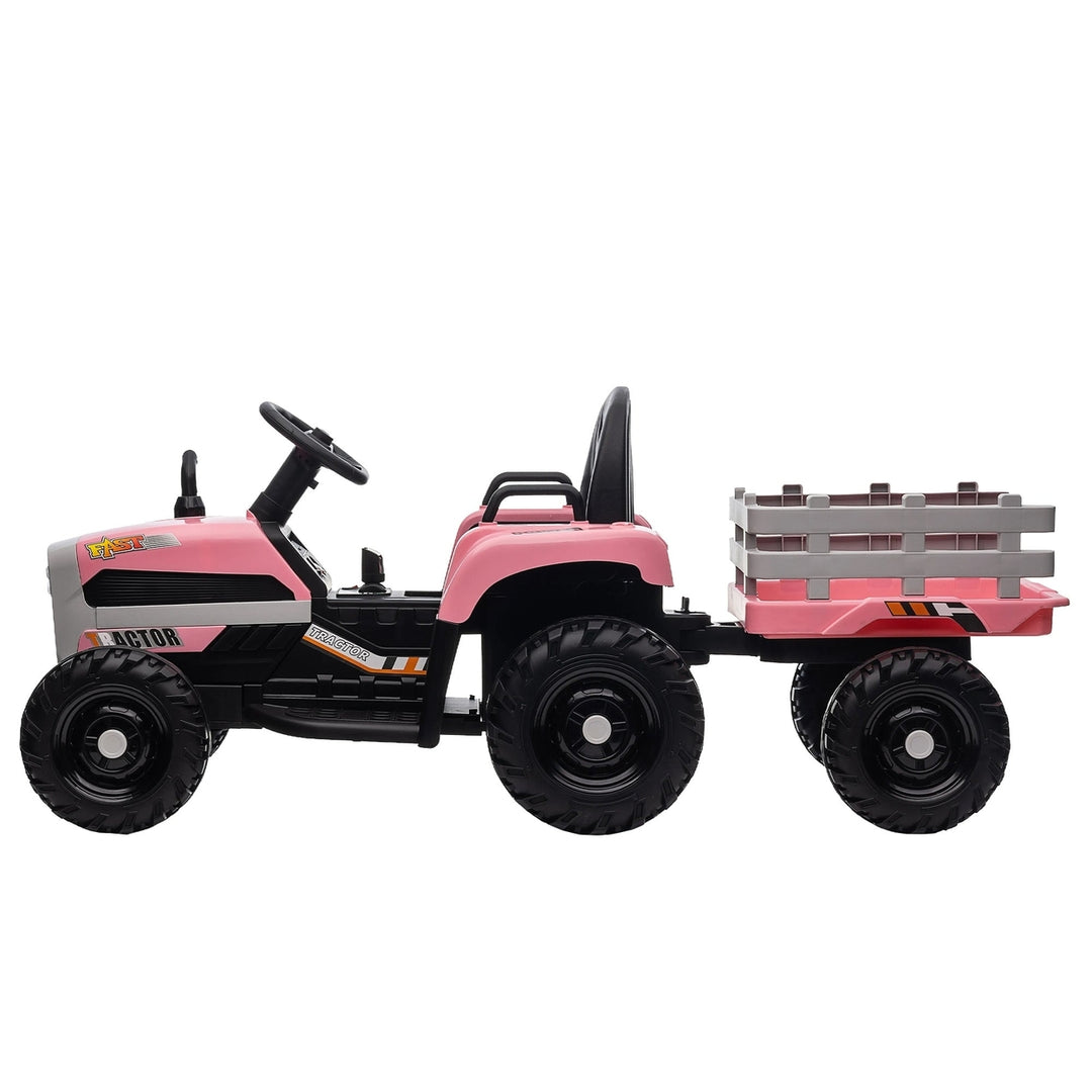 Kids Ride on Tractor with Trailer 12V Battery Pink Image 11