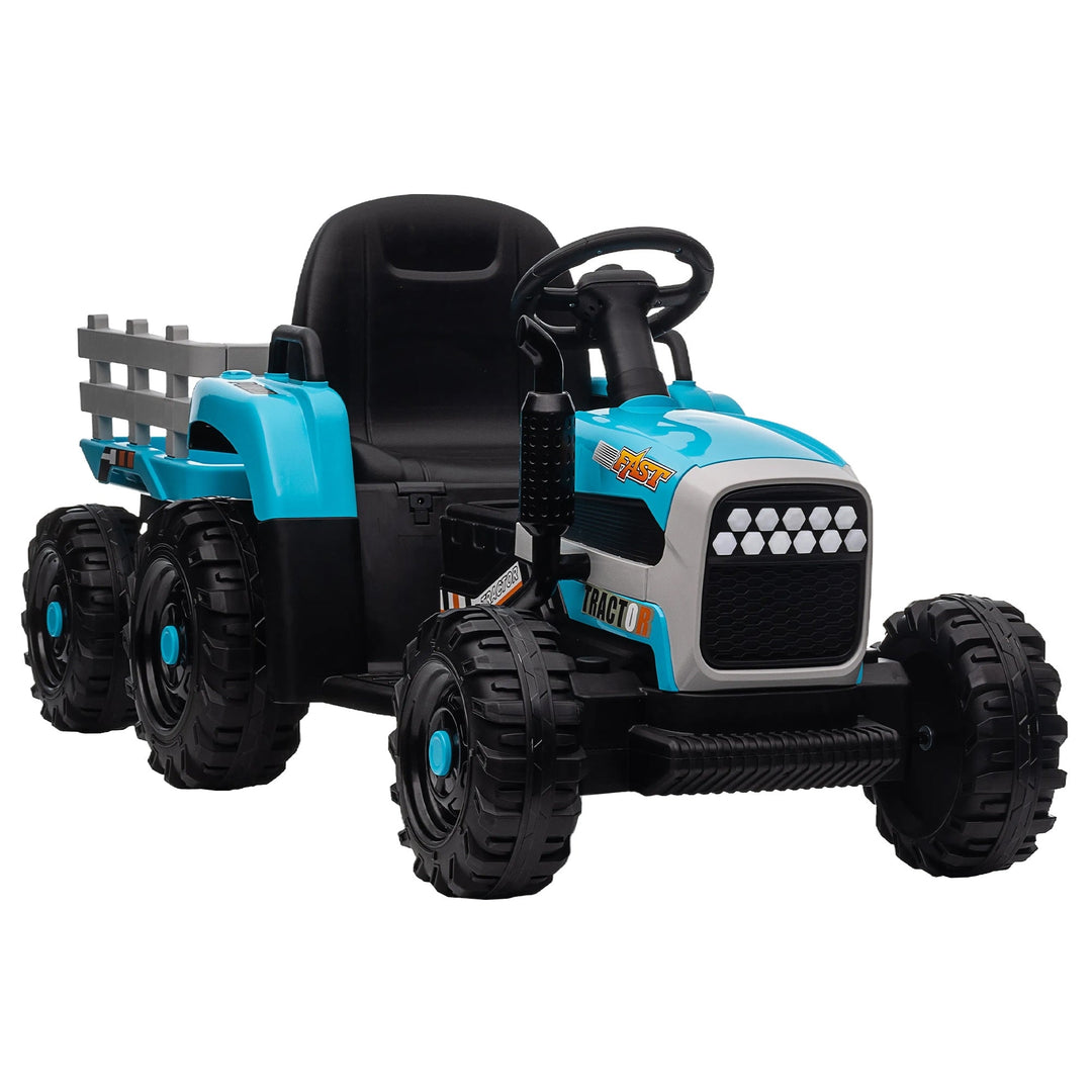 Kids Ride on Tractor with Trailer 12V Battery Blue Image 11