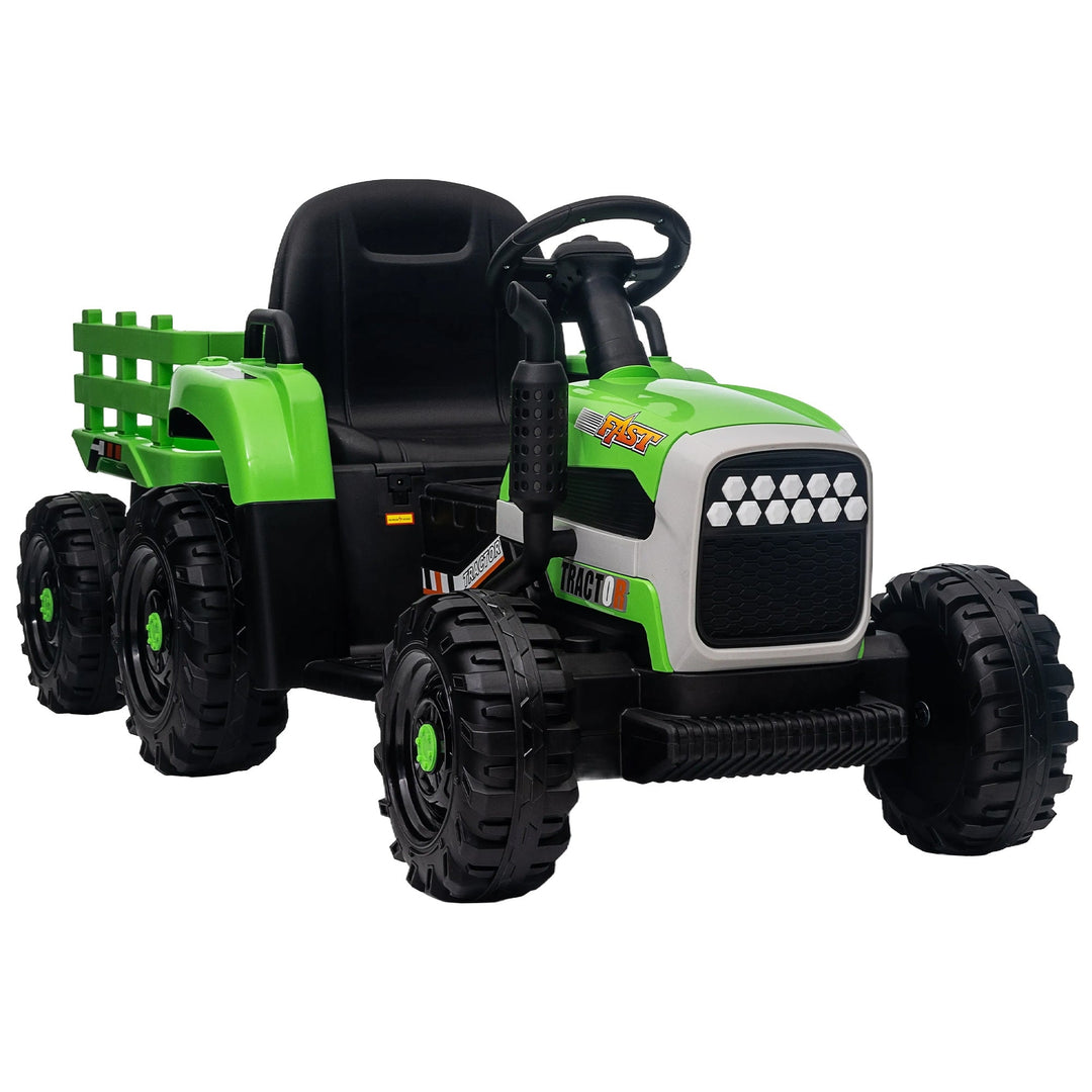 Kids Ride on Tractor with Trailer 12V Green Image 3