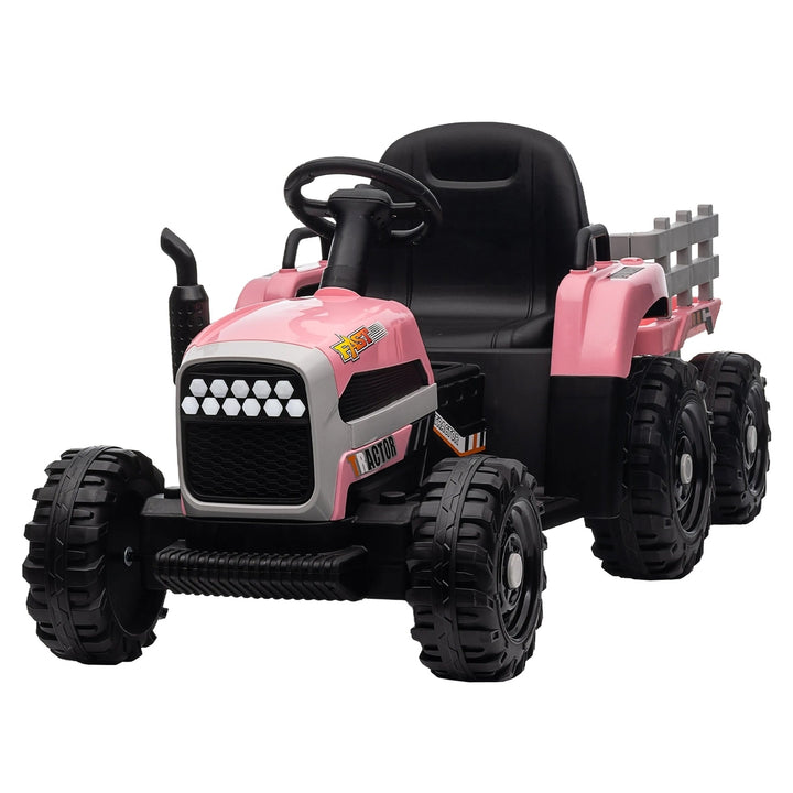 Kids Ride on Tractor with Trailer 12V Battery Pink Image 12