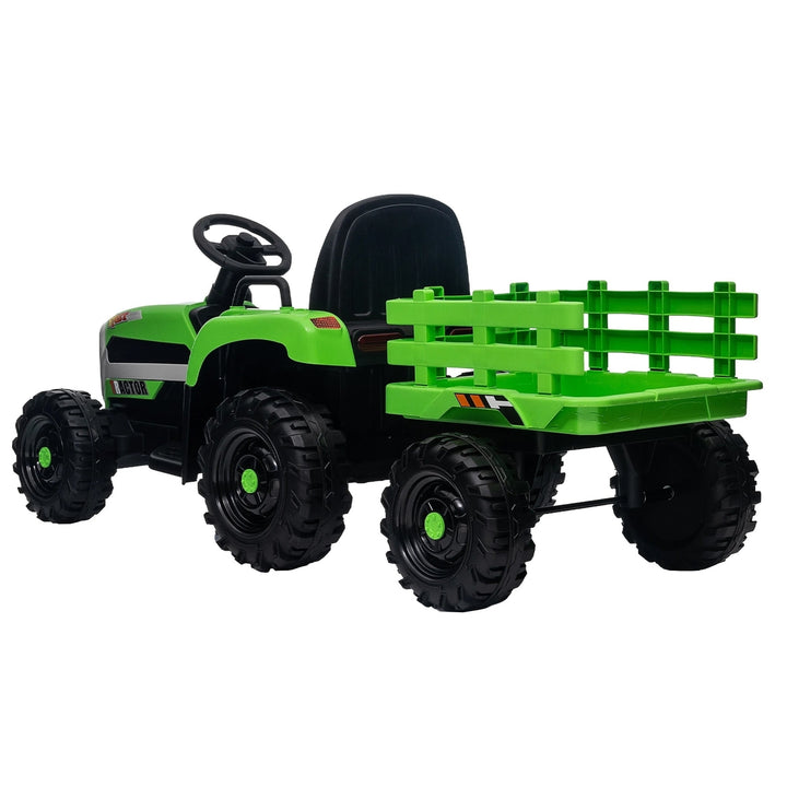 Kids Ride on Tractor with Trailer 12V Green Image 12