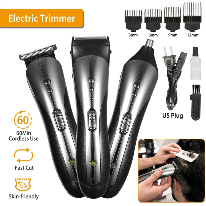 Men Electric Hair Clipper Trimmer Rechargeable Beard Shaver Razor Nose Trimmer Set Image 1