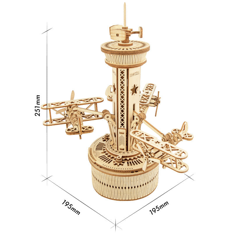 3D Wooden Airplane Carousel Puzzle Model Building Kit Image 3