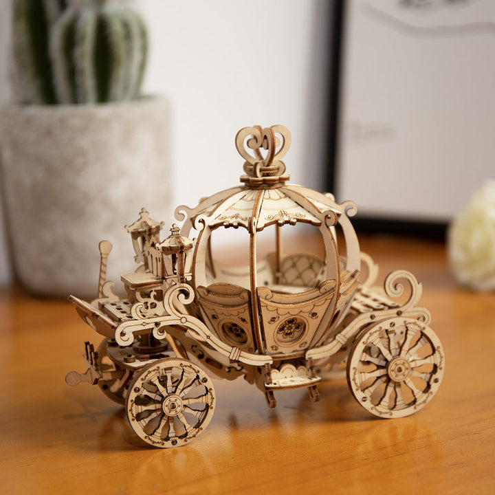 3D Wooden Puzzle Pumpkin Cart Model Image 4