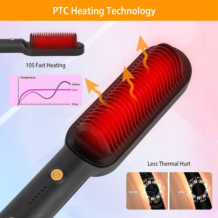 5 Temperature Electric Hair Straightener Brush Curler Hot Comb Adjustment 10S Fast Heating Image 3