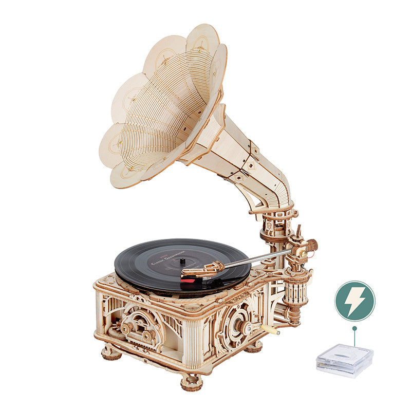 DIY Hand Crank Classic Gramophone Wooden Puzzle Image 1