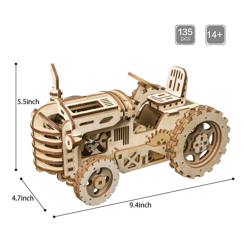 DIY 3D Wooden Puzzle Mechanical Gear Drive Tractor Assembly Kit Image 4