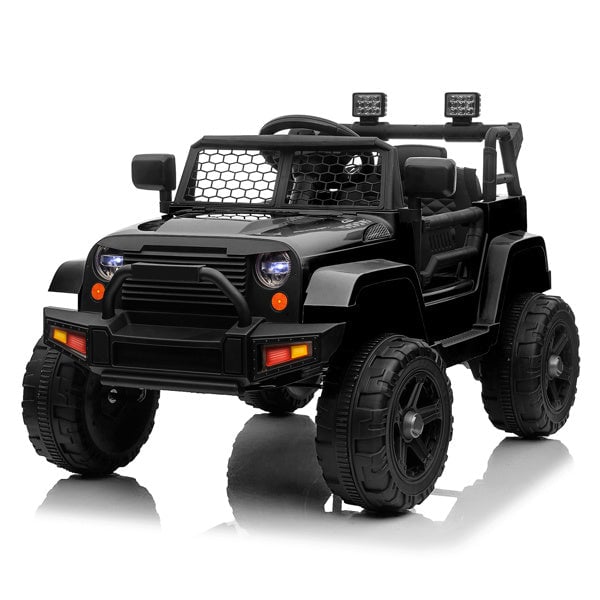 Dual Drive 12V Kids Ride On Jeep with 2.4G Remote Control Black Image 1