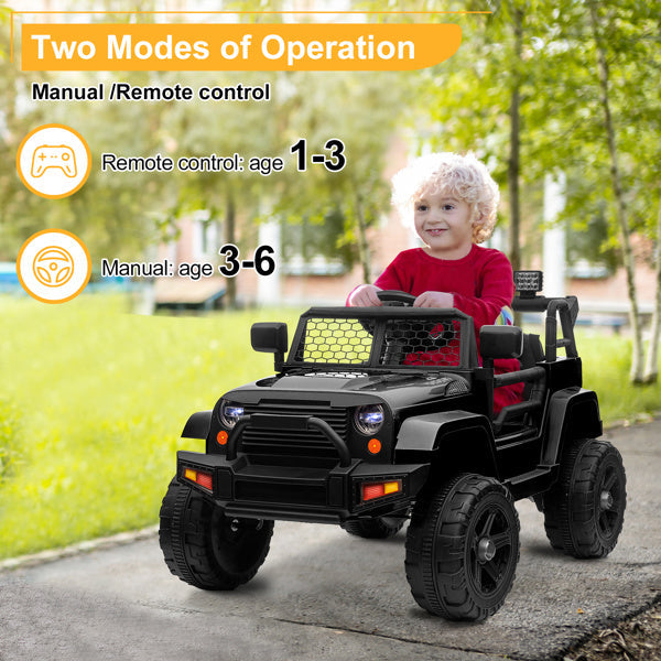 Dual Drive 12V Kids Ride On Jeep with 2.4G Remote Control Black Image 3