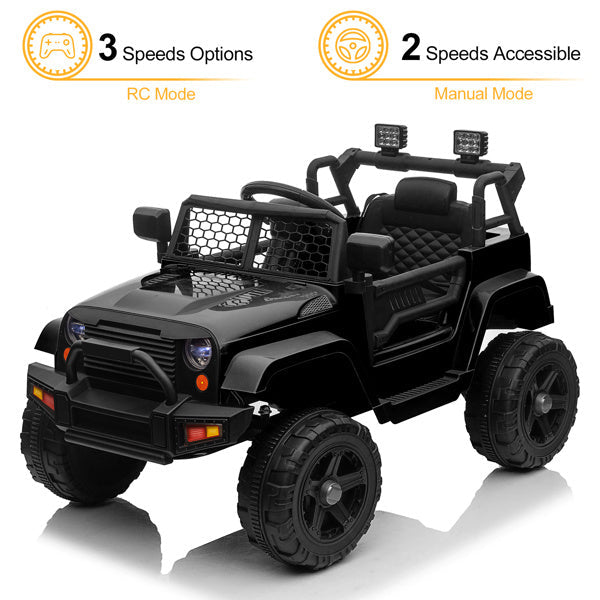 Dual Drive 12V Kids Ride On Jeep with 2.4G Remote Control Black Image 4