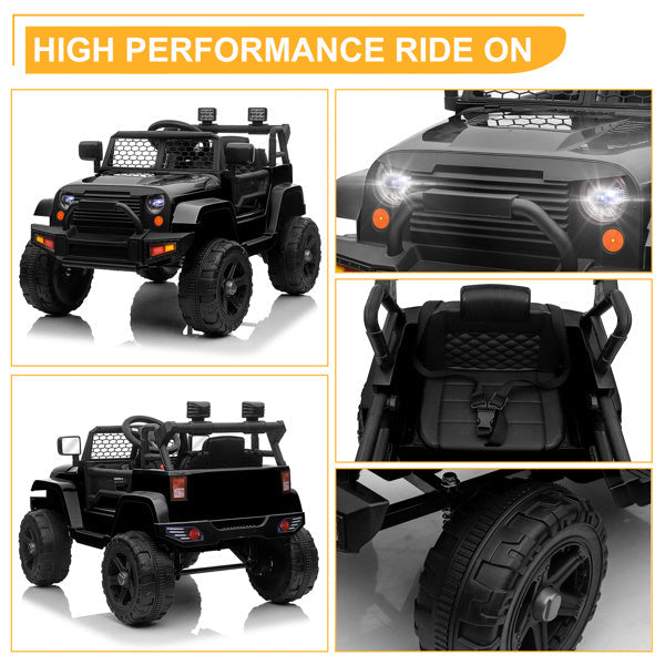 Dual Drive 12V Kids Ride On Jeep with 2.4G Remote Control Black Image 12