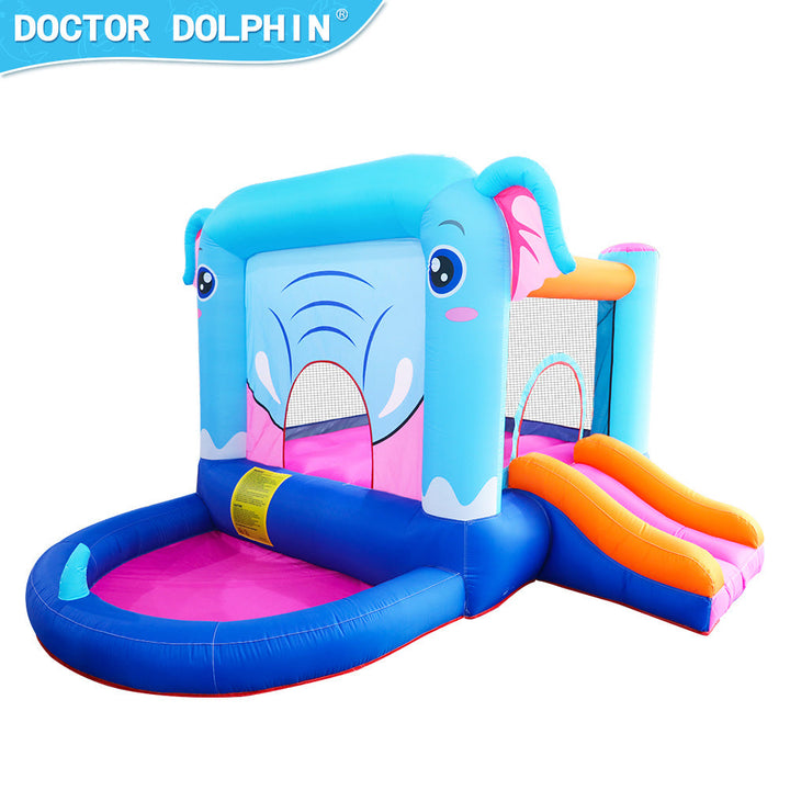 Elephant Inflatable Castle Blue Bounce House w/ Slide Ball Pool and 350W Blower Image 1