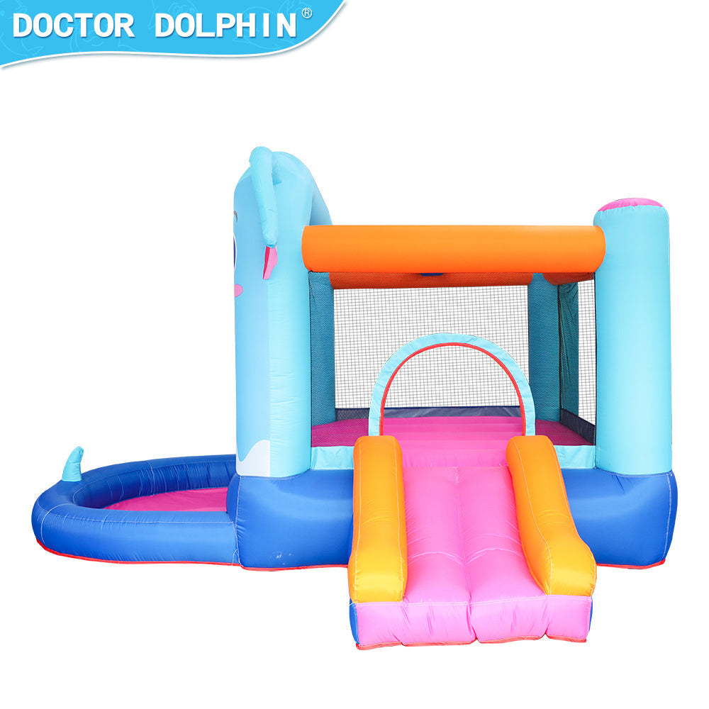 Elephant Inflatable Castle Blue Bounce House w/ Slide Ball Pool and 350W Blower Image 2