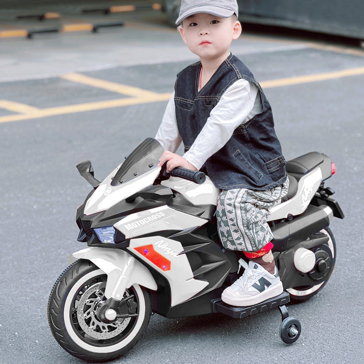 12V 2 Wheel Kids Rechargeable Riding Electric Motorcycle White Image 4