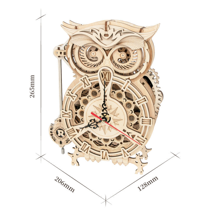 161pcs Creative DIY 3D Owl Clock Wooden Model Building Block Kit Image 1