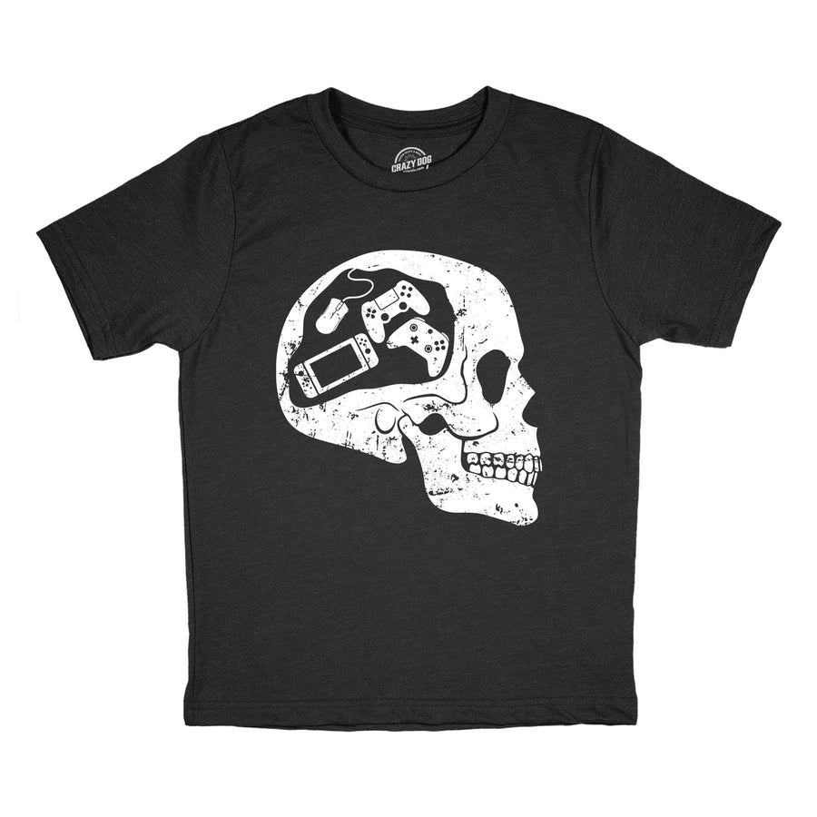 Youth Funny T Shirts Gamer Skull Sarcastic Video Games Graphic Tee For Kids Image 1