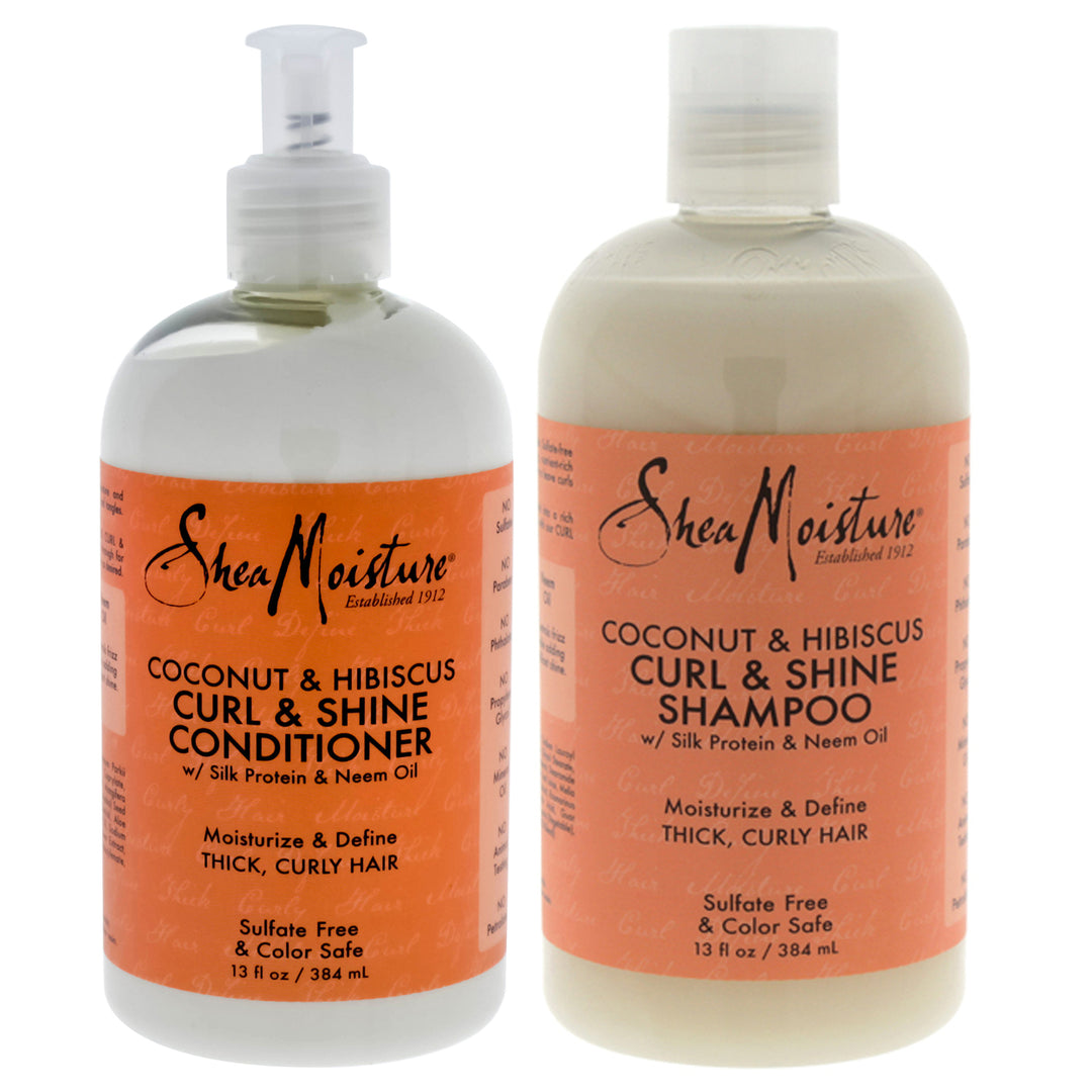 Shea Moisture Coconut and Hibiscus Curl and Shine Duo Shampoo and Conditioner 13 oz Image 1