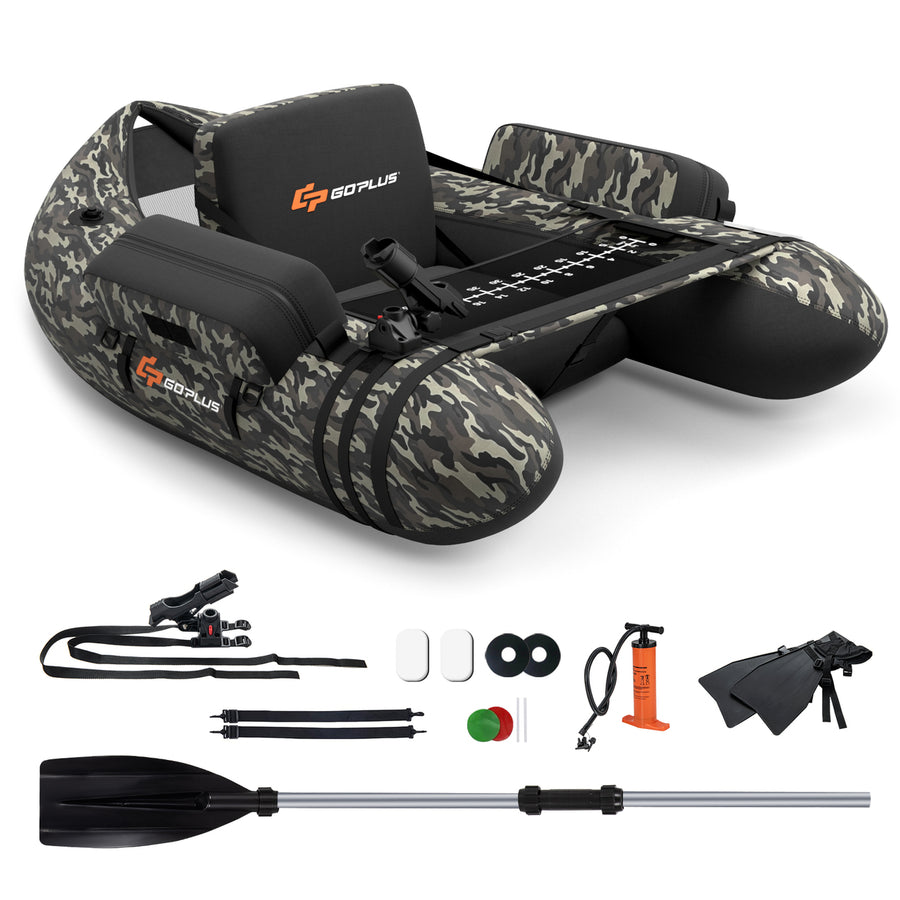 Inflatable Fishing Float Tube w/Adjustable Straps and Storage Pockets and Fish Ruler Image 1