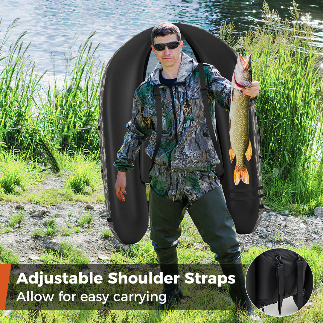 Inflatable Fishing Float Tube w/Adjustable Straps and Storage Pockets and Fish Ruler Image 4