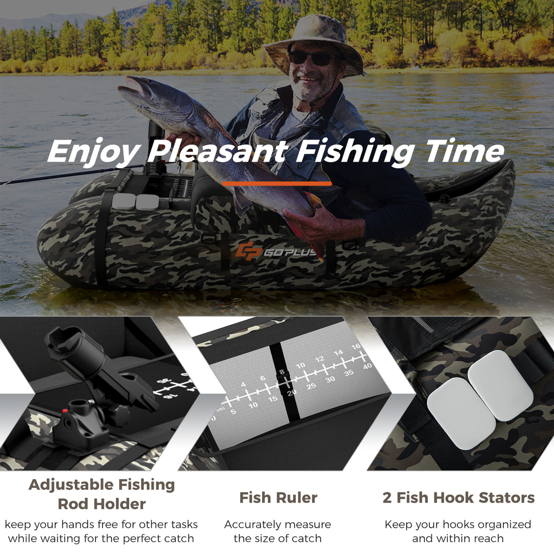 Inflatable Fishing Float Tube w/Adjustable Straps and Storage Pockets and Fish Ruler Image 8