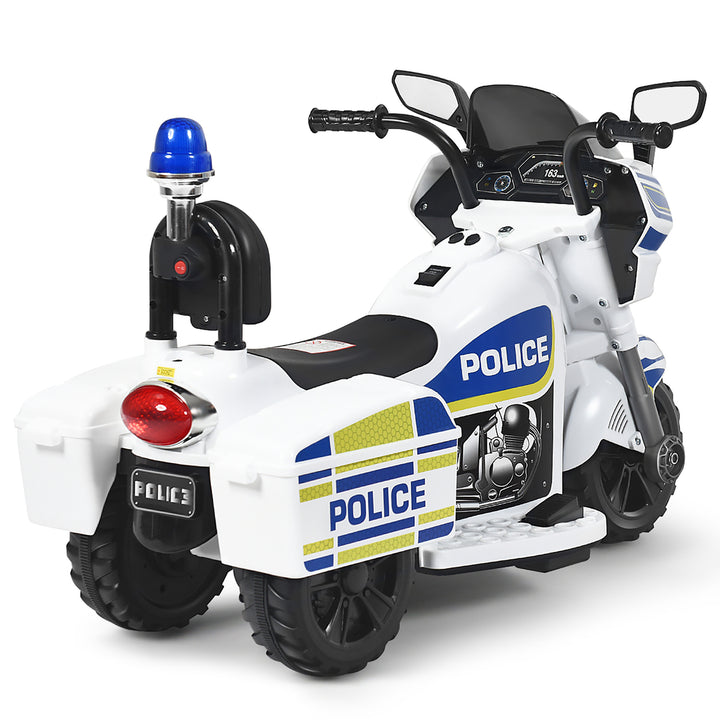 6V Kids Ride On Police Motorcycle Trike 3-Wheel w/ Headlight and Flashing SirenWhite Image 10