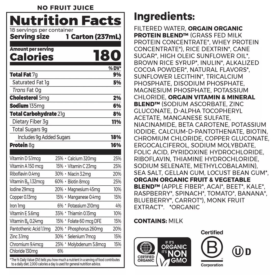 Orgain Kids Protein Organic Nutrition Shake Chocolate 8 Fluid Ounce (18 Pack) Image 3