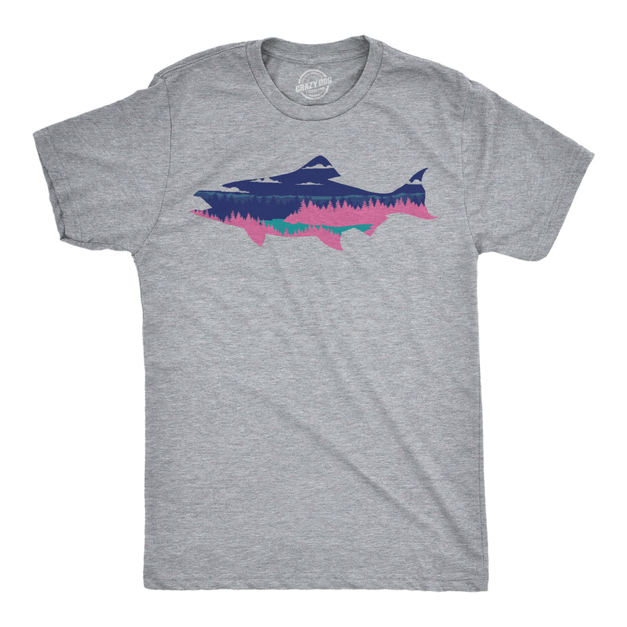 Mens Salmon Landscape Funny T Shirt Awesome Nature Lovers Graphic Tee For Men Image 1