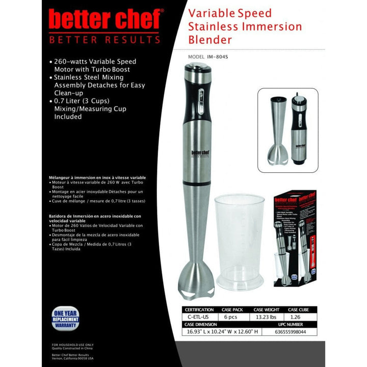 Better Chef 260W Variable Speed Stainless Steel Immersion Blender with Cup Image 4