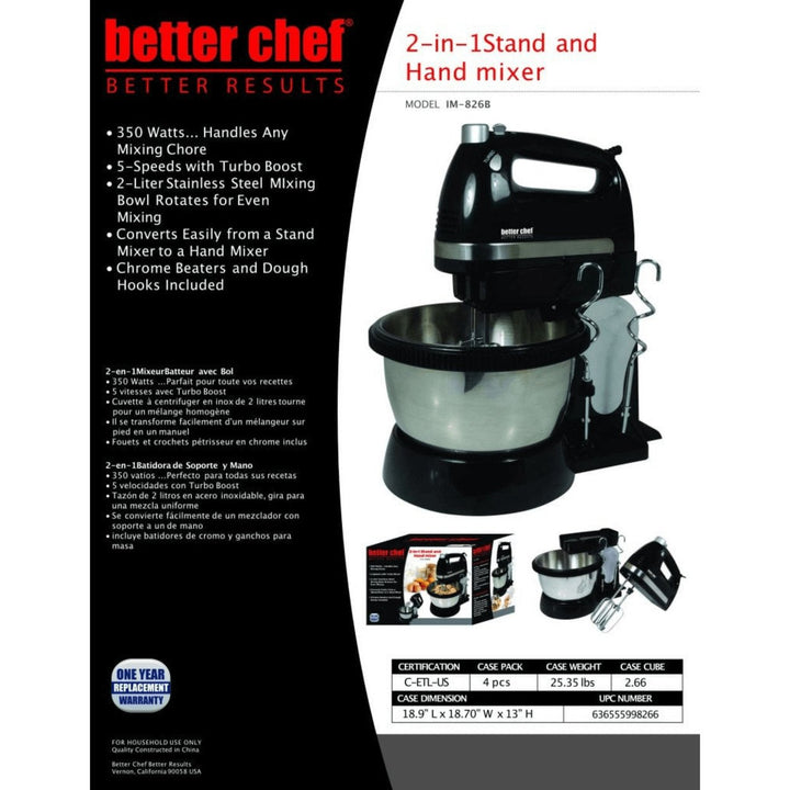 Better Chef 350W 5-Speed-plus-Boost Hand and Stand Mixer w Bowl Image 3