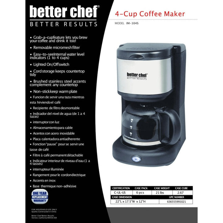 Better Chef 4-Cup Stainless Steel Coffeemaker Image 3