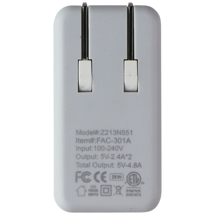 ZipKord 4.8A Wall Charger with Dual USB Ports - White/Gray (Z213N551) Image 4