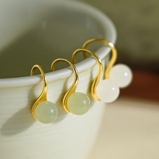 Ancient styleadvanced sensenatural Hotan Jade/white jade ear hook Chinese stylevintage earrings and earrings Image 1