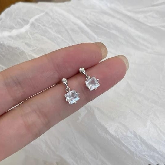 Sterling Silver Small and Exquisite Square Sparkling Zirconia Earrings for Womens Instagram with Cold and Cool Geometric Image 1