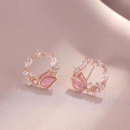 Sweet and delicate pink tulip flower earringsfemale niche design flower earrings Image 1