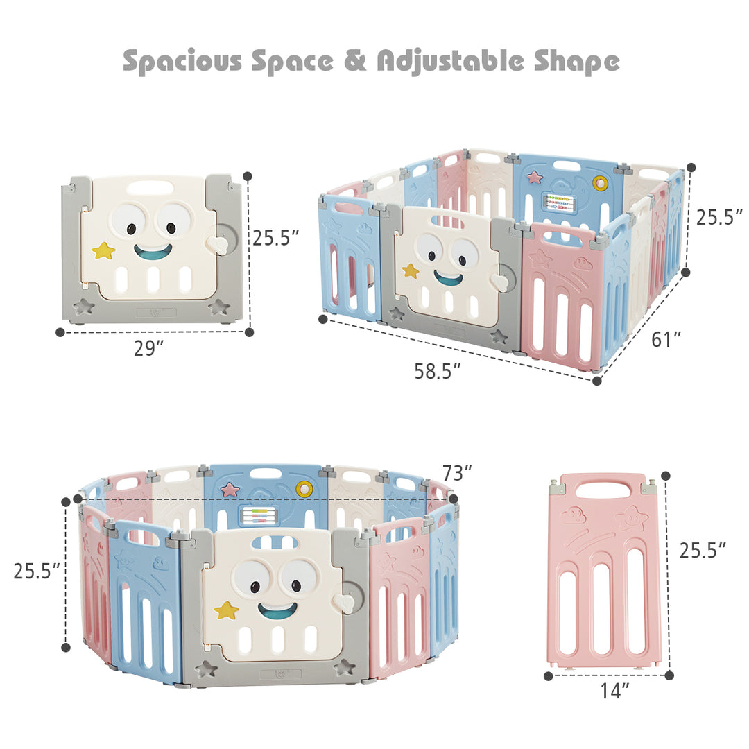 14-Panel Foldable Baby Playpen Kids Activity Centre Lock Door Rubber Bases Image 6