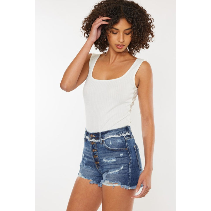 Kancan Distressed Button Fly Denim Shorts Image 3