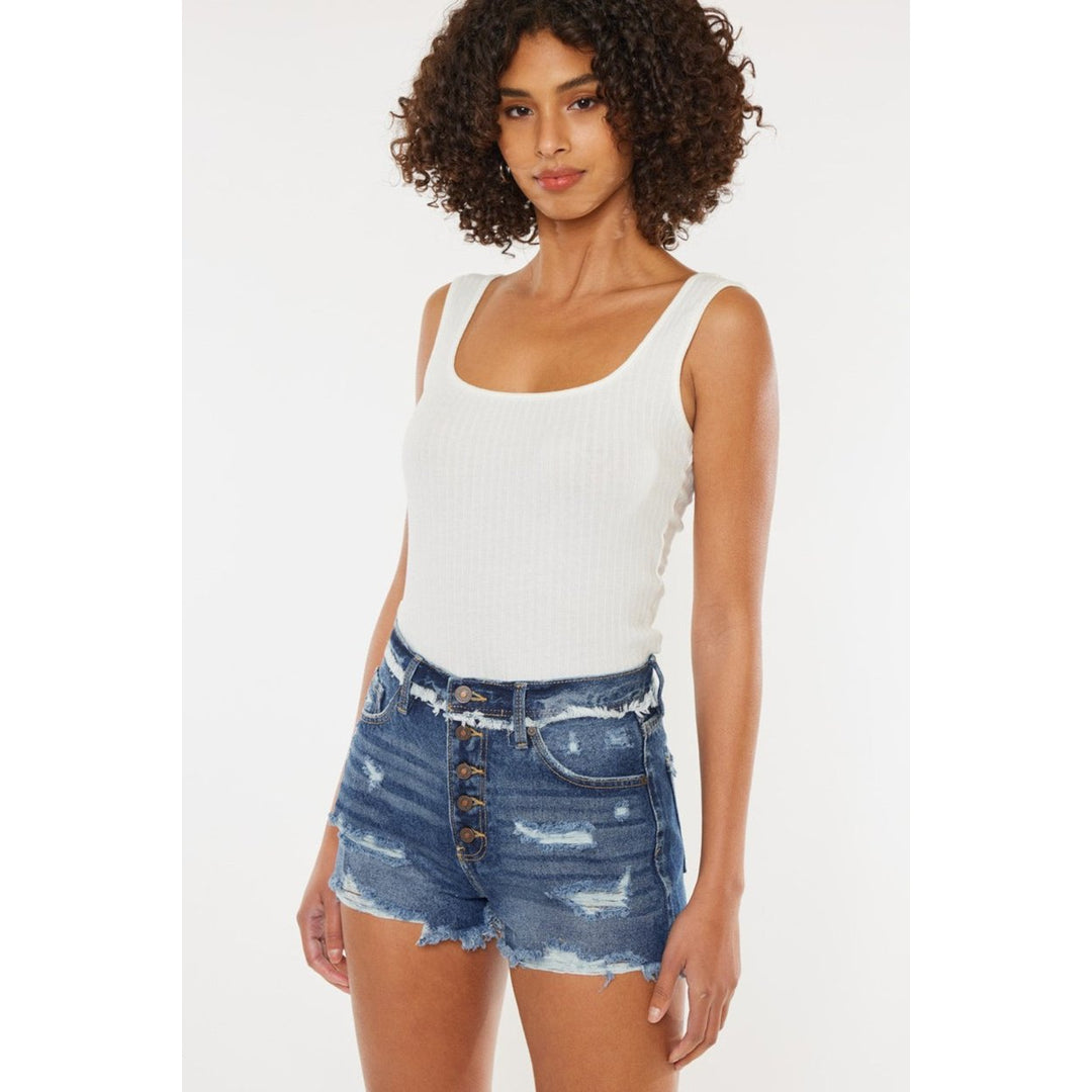 Kancan Distressed Button Fly Denim Shorts Image 4