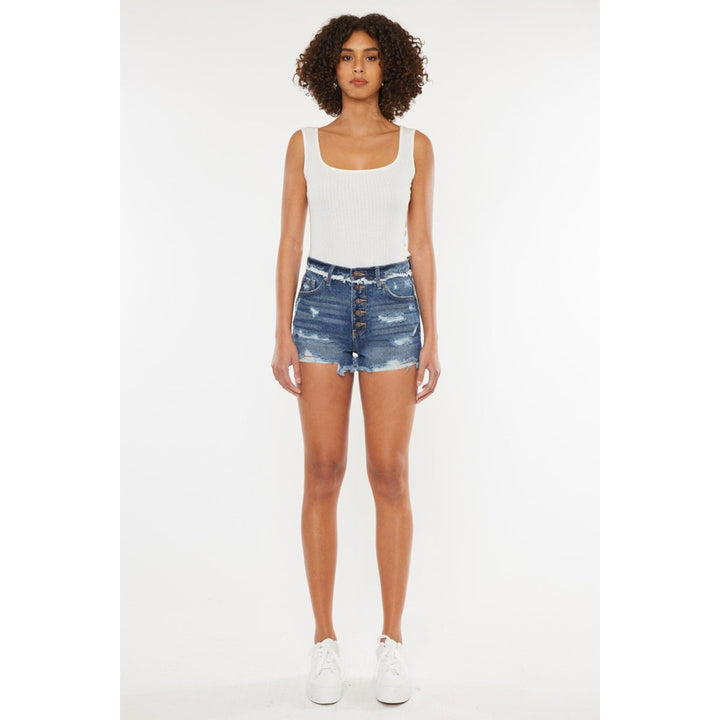 Kancan Distressed Button Fly Denim Shorts Image 4