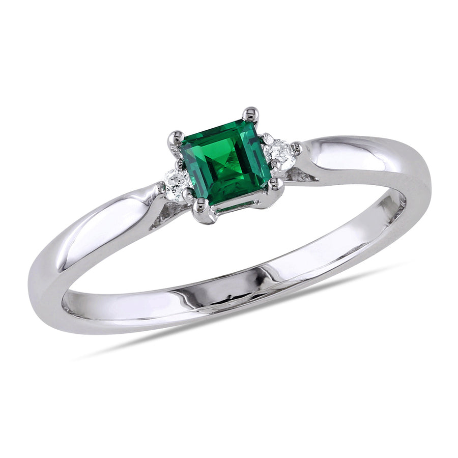 1/5 Carat (ctw) Lab-Created Solitaire Emerald Ring in Sterling Silver Image 1