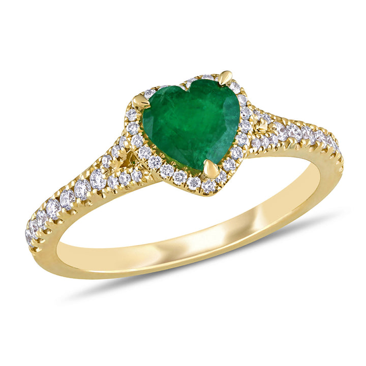 2/3 Carat (ctw) Emerald Heart Halo Ring in 14K Yellow Gold with Diamonds Image 1