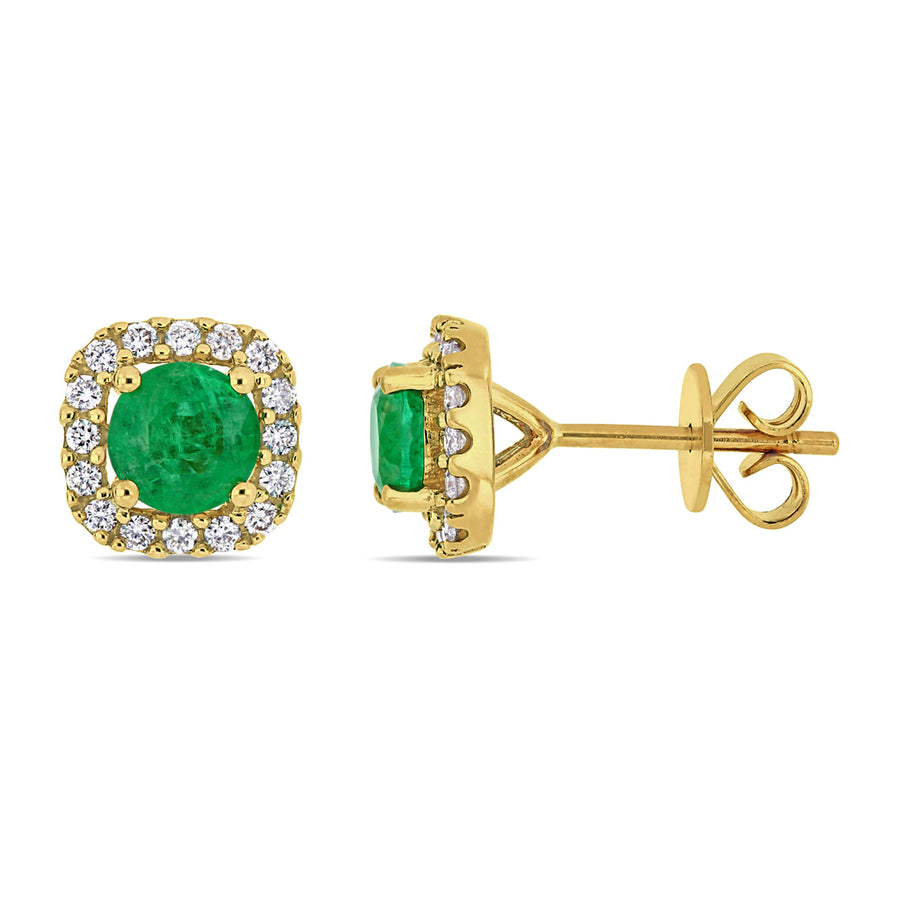7/8 Carat (ctw) Emerald and Diamond Halo Stud Earrings in 14K White Gold Image 1