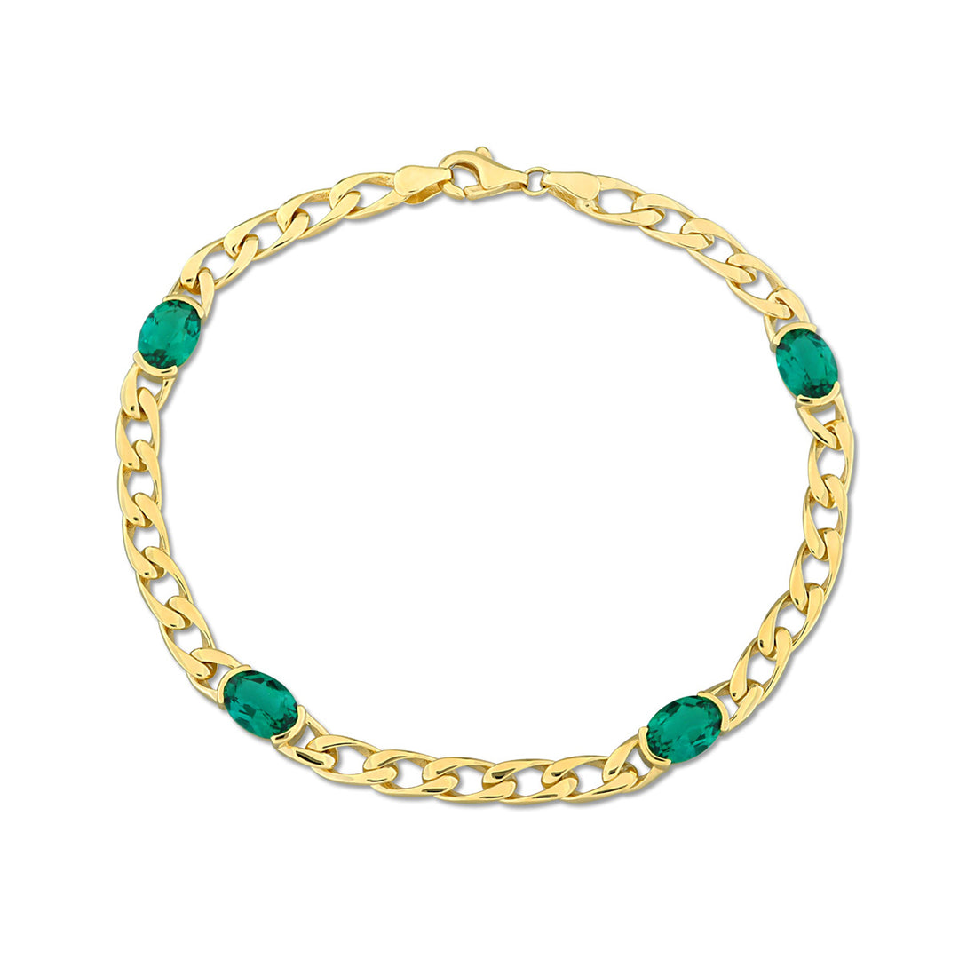 2.80 Carat (ctw) Lab-Created Emerald Station Bracelet in 10K Yellow Gold Image 1