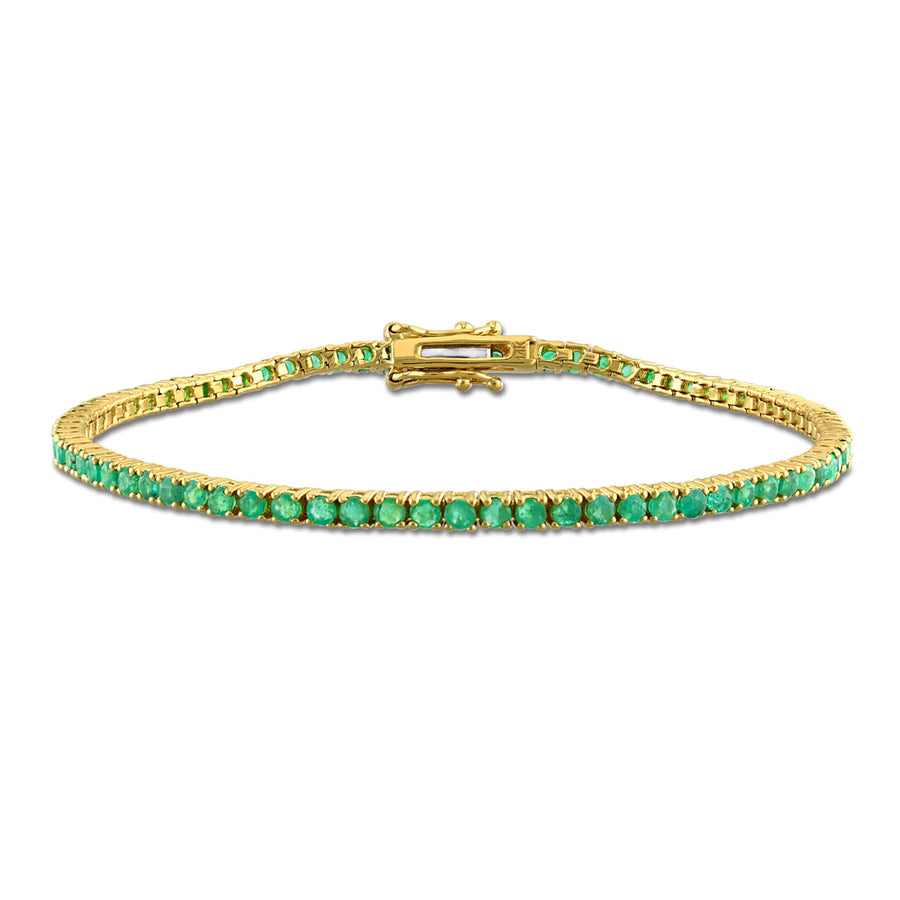 3.12 Carat (ctw) Natural Emerald Tennis Bracelet in 14K Yellow Gold Image 1