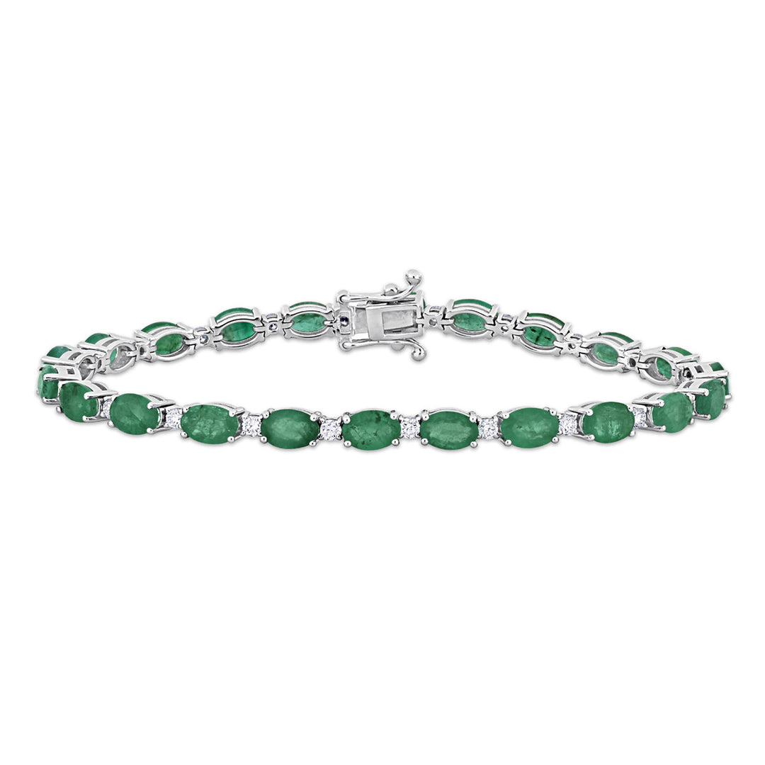 9.46 Carat (ctw) Natural Oval-Cut Emerald and Diamond Bracelet in 14K White Gold Image 1