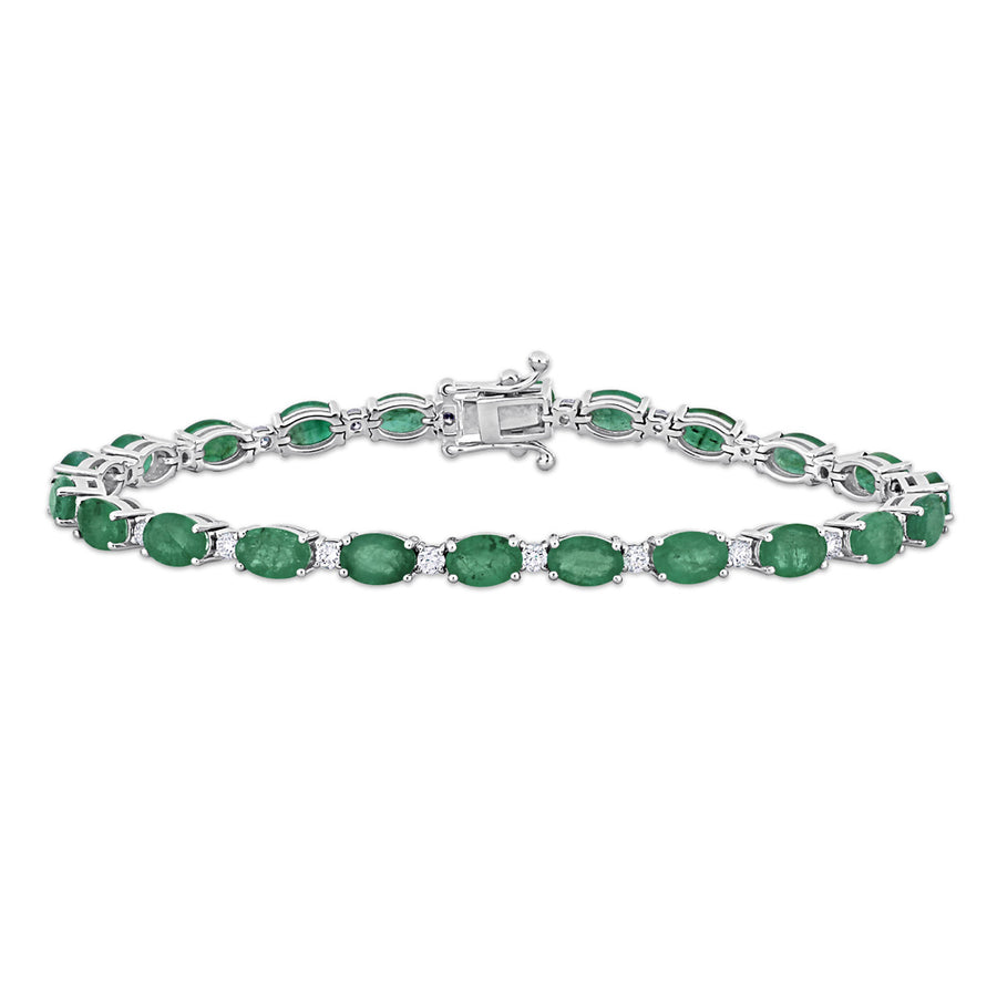 9.46 Carat (ctw) Natural Oval-Cut Emerald and Diamond Bracelet in 14K White Gold Image 1