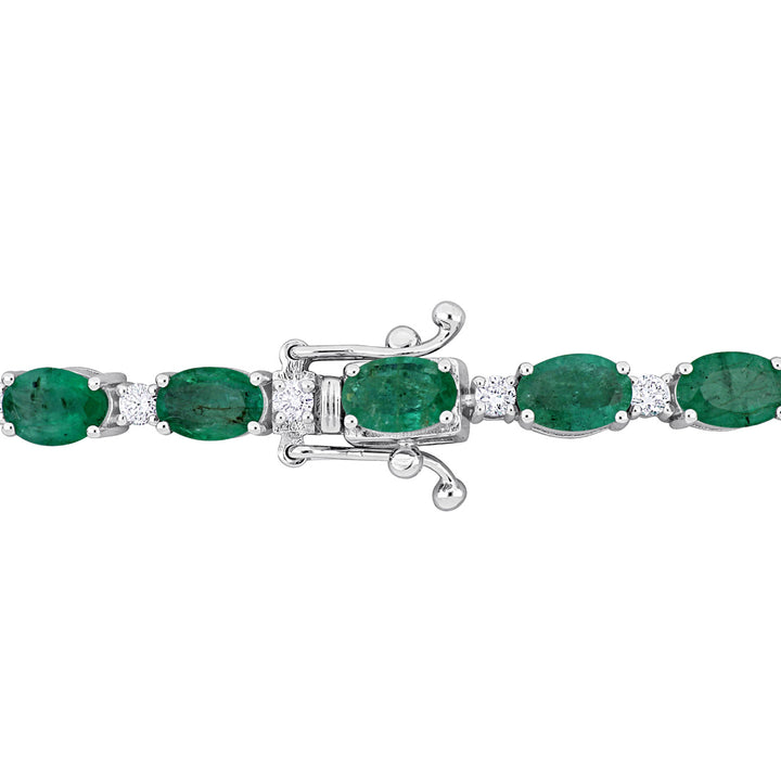 9.46 Carat (ctw) Natural Oval-Cut Emerald and Diamond Bracelet in 14K White Gold Image 2