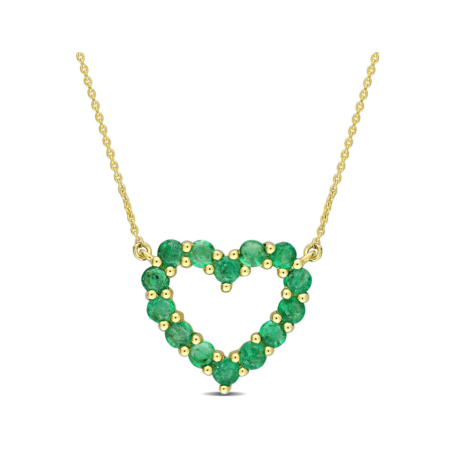 3/4 Carat (ctw) Green Emerald Heart Pendant Necklace in 10K Yellow Gold with Chain Image 1
