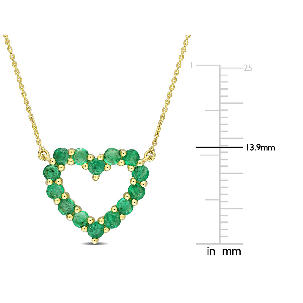 3/4 Carat (ctw) Green Emerald Heart Pendant Necklace in 10K Yellow Gold with Chain Image 2