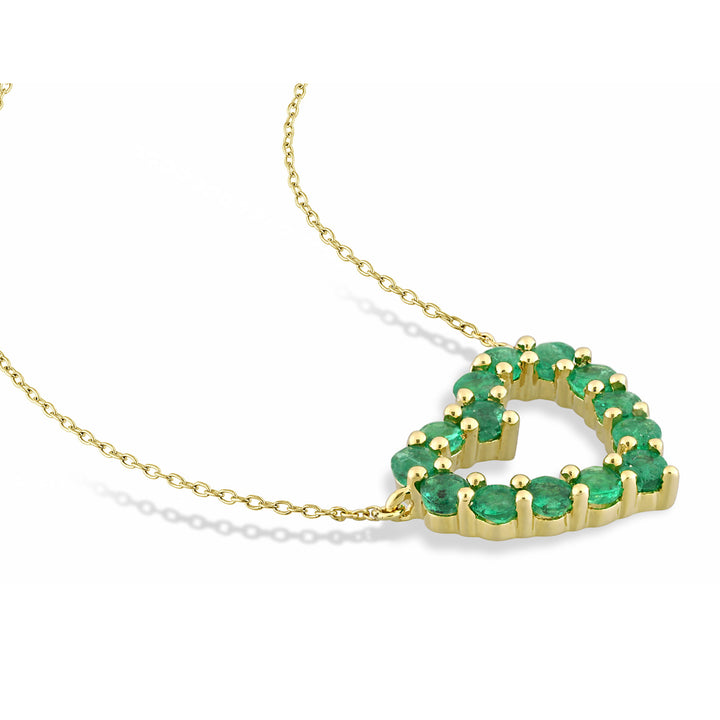 3/4 Carat (ctw) Green Emerald Heart Pendant Necklace in 10K Yellow Gold with Chain Image 3