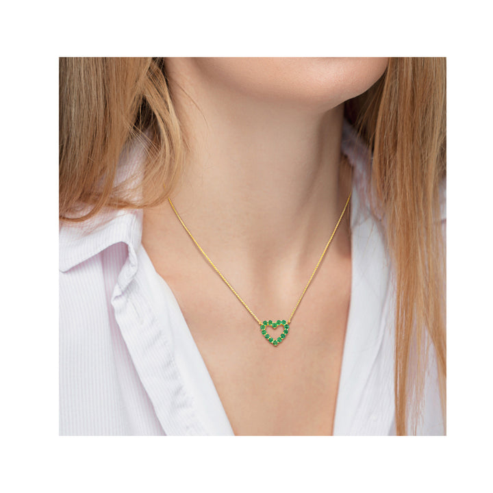 3/4 Carat (ctw) Green Emerald Heart Pendant Necklace in 10K Yellow Gold with Chain Image 4